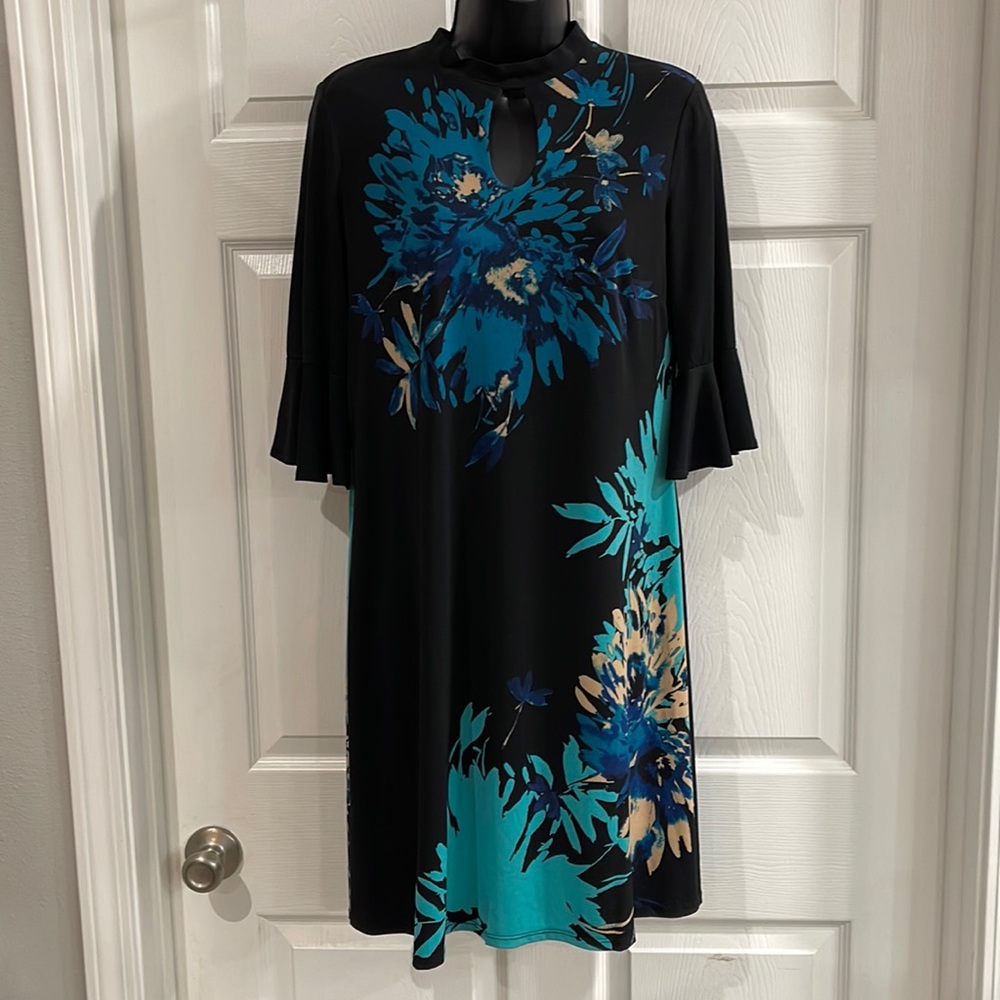Black Dress with Teal Flowers